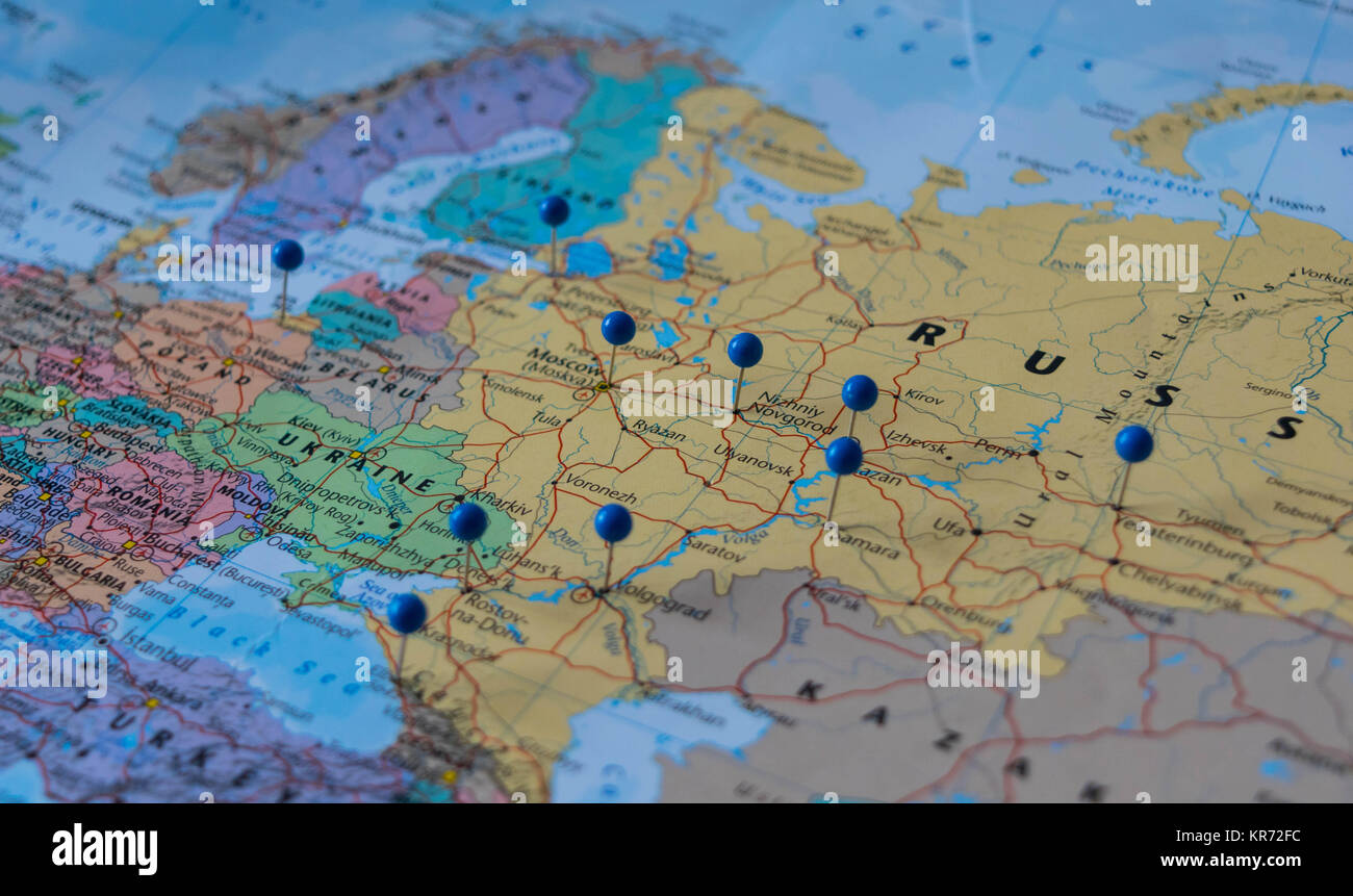 Moscou coincé avec d'autres villes-sites de la coupe du monde dans un gros plan du site pour coupe du monde de football 2018 en Russie Banque D'Images