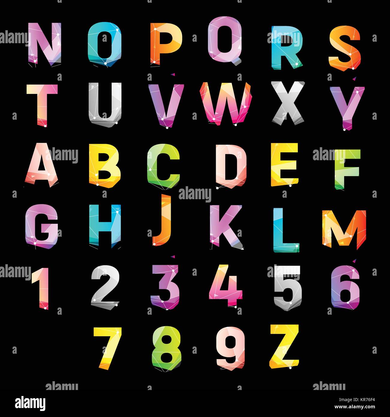 Alphabet couleur pour les articles promotionnels. Jeu de lettres lumineuses fracturé multicolores, vector illustration. Collection de logos. Illustration de Vecteur