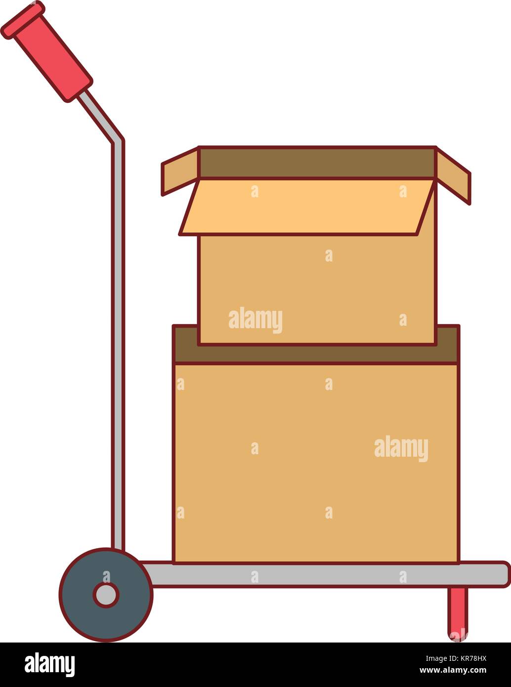 Camion de main avec des boîtes en carton empilées et ouvert à silhouette colorée Illustration de Vecteur