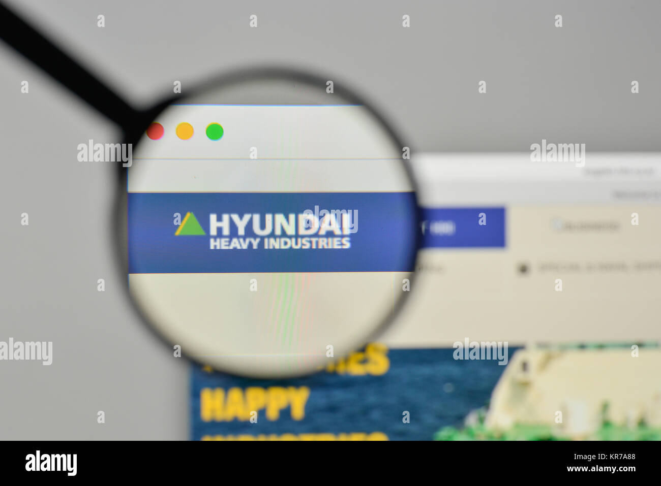 Milan, Italie - 1 novembre, 2017 : Hyundai Heavy Industries logo sur la page d'accueil du site. Banque D'Images