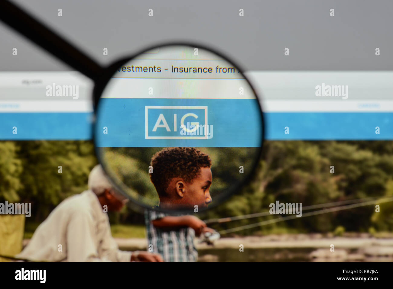 Milan, Italie - 10 août 2017 : AIG accueil du site. C'est une société d'assurance multinationale américaine. Logo AIG visible. Banque D'Images