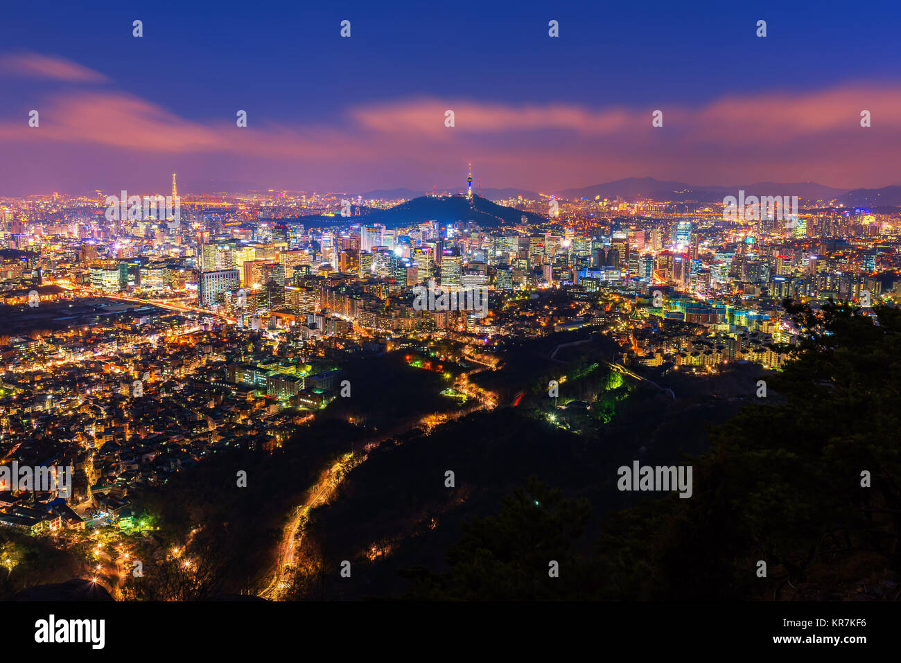 Vue aérienne de la ville de Séoul Skyline at Night,la Corée du Sud. Banque D'Images