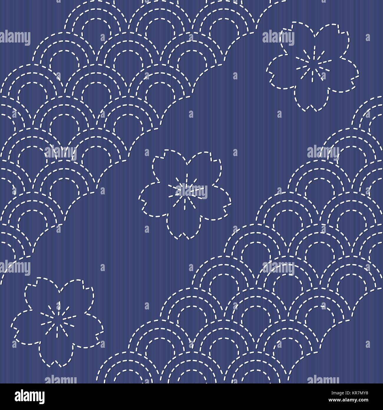 Sashiko motif. Ornement de broderie traditionnelle japonaise avec des cercles. Modèle sans couture. Abstrait toile. La texture d'aiguille. Peut être utilisé comme un Illustration de Vecteur