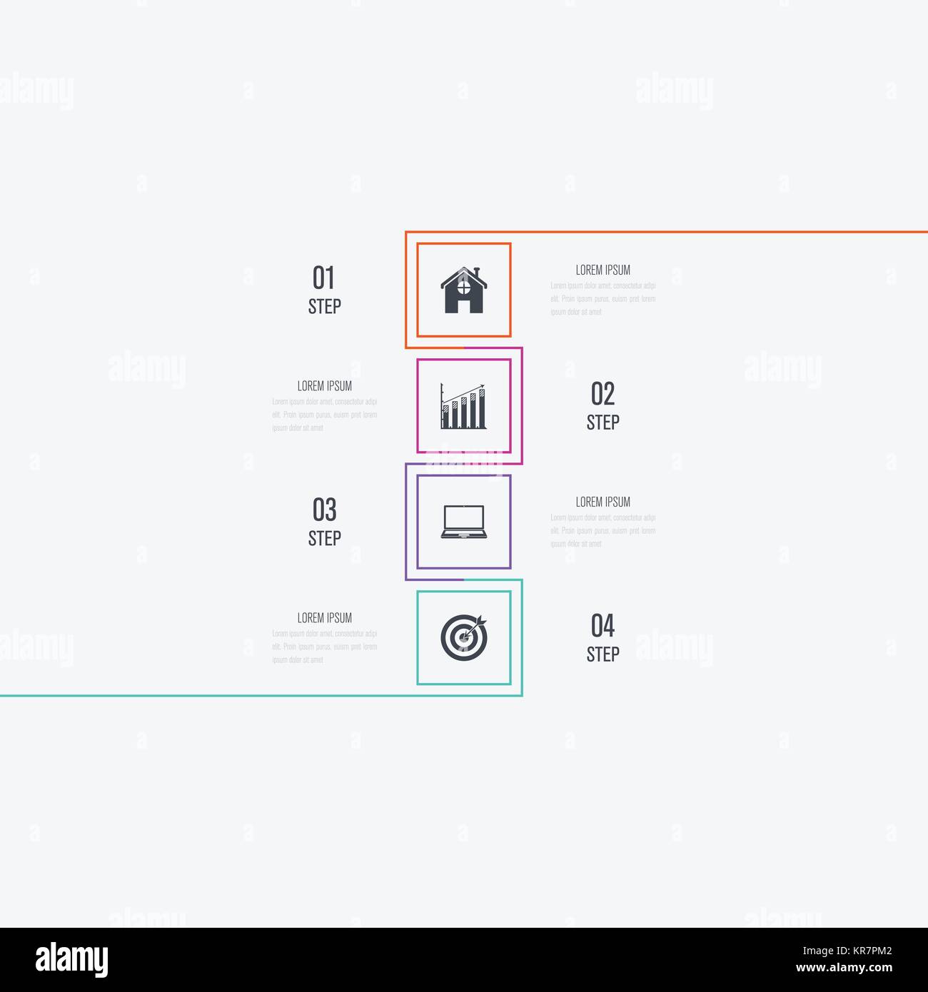 Modèle d'affaires des infographies 4 étapes avec square Illustration de Vecteur