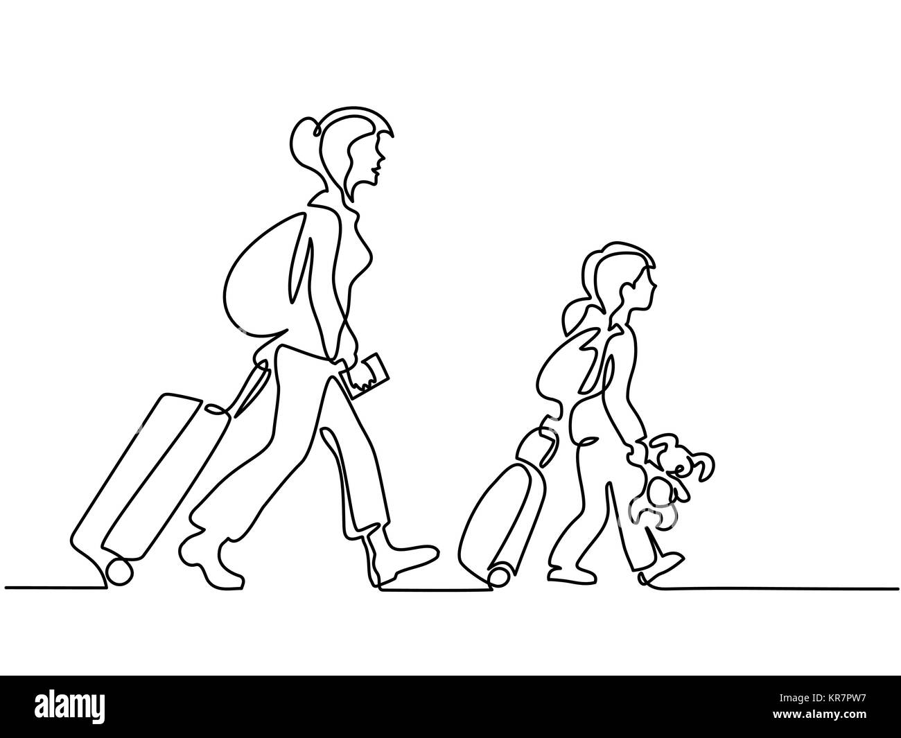 Femme et fille voyageant avec des valises Illustration de Vecteur