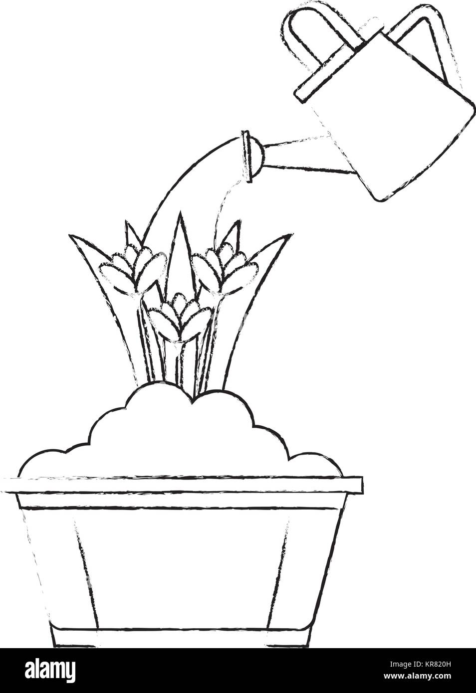 De belles fleurs cultivées en pot avec réseau sprinkleur Illustration de Vecteur