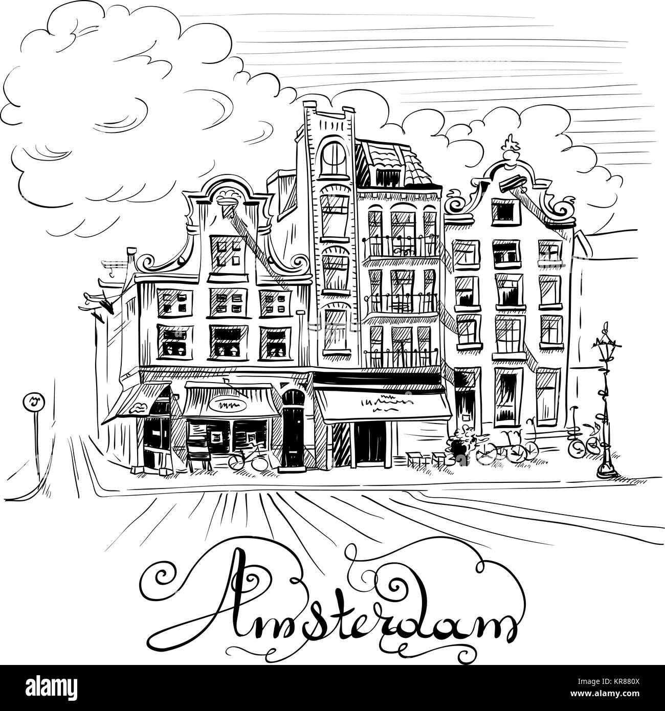 Vue sur la ville de vecteur d'un canal à Amsterdam Banque D'Images