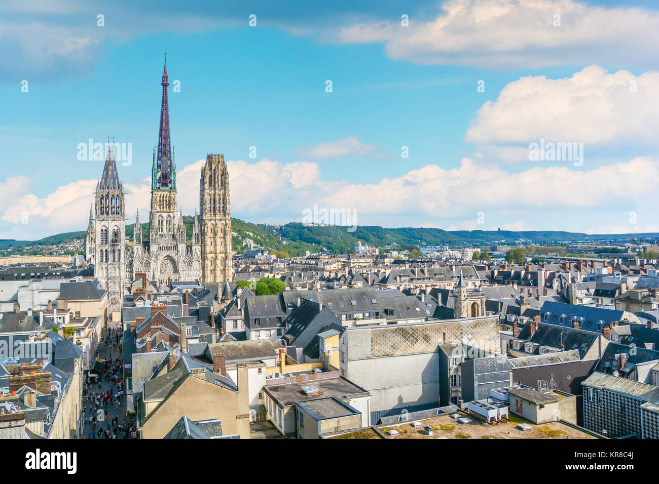 Vue panoramique de Rouen du Gros-Horloge (Tour de l'horloge) haut, Normandie. Banque D'Images