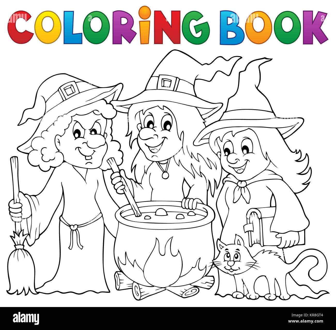Livre de coloriage trois sorcières thème 1 Banque D'Images