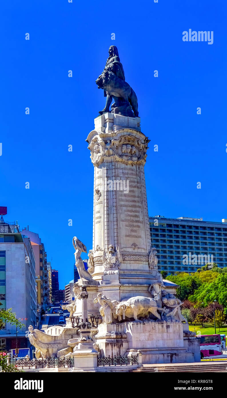 Marquis de Pombal Square Colonne Lisbonne Portugal. Point important à Lisbonne. Marquis a été le gouvernement Offical, qui a amené le retour de Lisbonne 1755 Banque D'Images