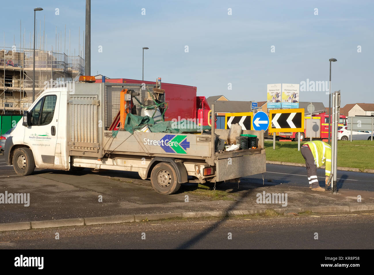 Décembre 2017 - L'Autoroute de la réparation des routes Guy et son camion, Filton Bristol, Banque D'Images