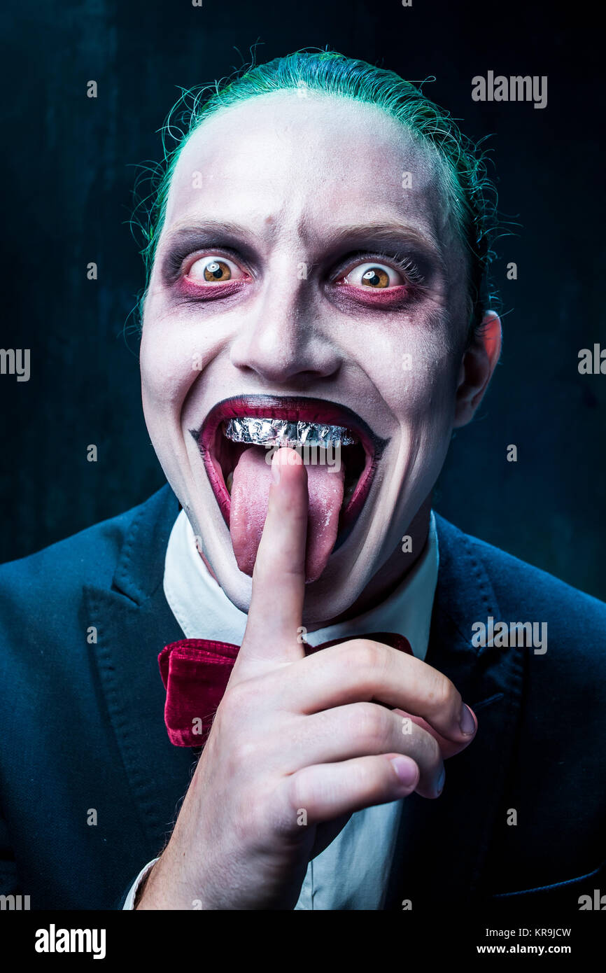 Thème : Halloween sanglant face joker fou Banque D'Images