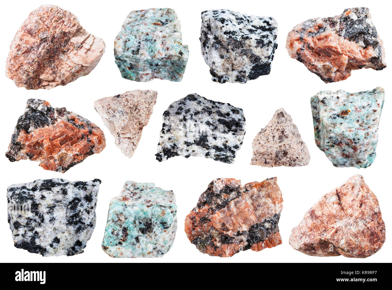 Collection d'échantillons de roche de granit isolée Banque D'Images