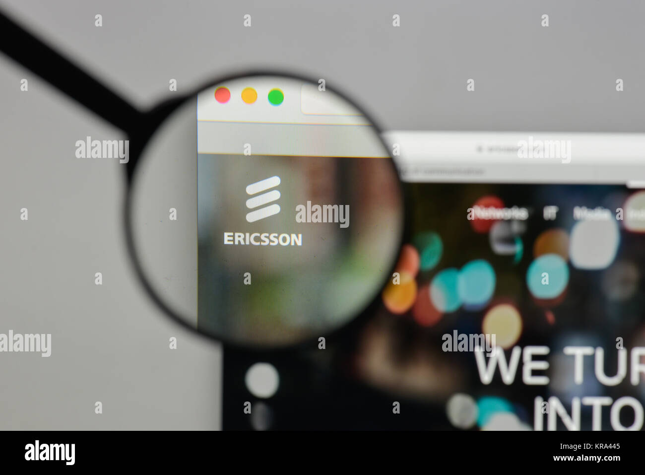 Milan, Italie - 10 août 2017 : Ericsson logo sur la page d'accueil du site. Banque D'Images