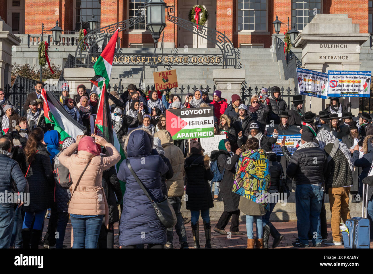 Décembre 17, 2018, Boston (Massachusetts). Les militants de la paix de protestation contre le président de l'emporter sur la reconnaissance de Jérusalem comme capitale d'Israël. Banque D'Images