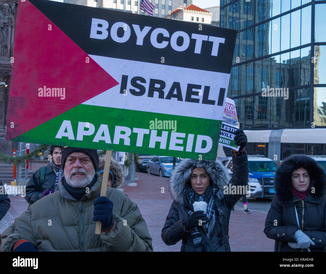 Décembre 17, 2018, Boston (Massachusetts). Les militants de la paix de protestation contre le président de l'emporter sur la reconnaissance de Jérusalem comme capitale d'Israël. Banque D'Images