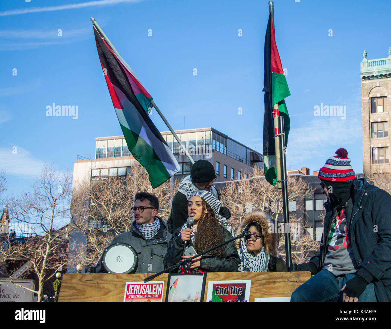 Décembre 17, 2018, Boston (Massachusetts). Les militants de la paix de protestation contre le président de l'emporter sur la reconnaissance de Jérusalem comme capitale d'Israël. Banque D'Images