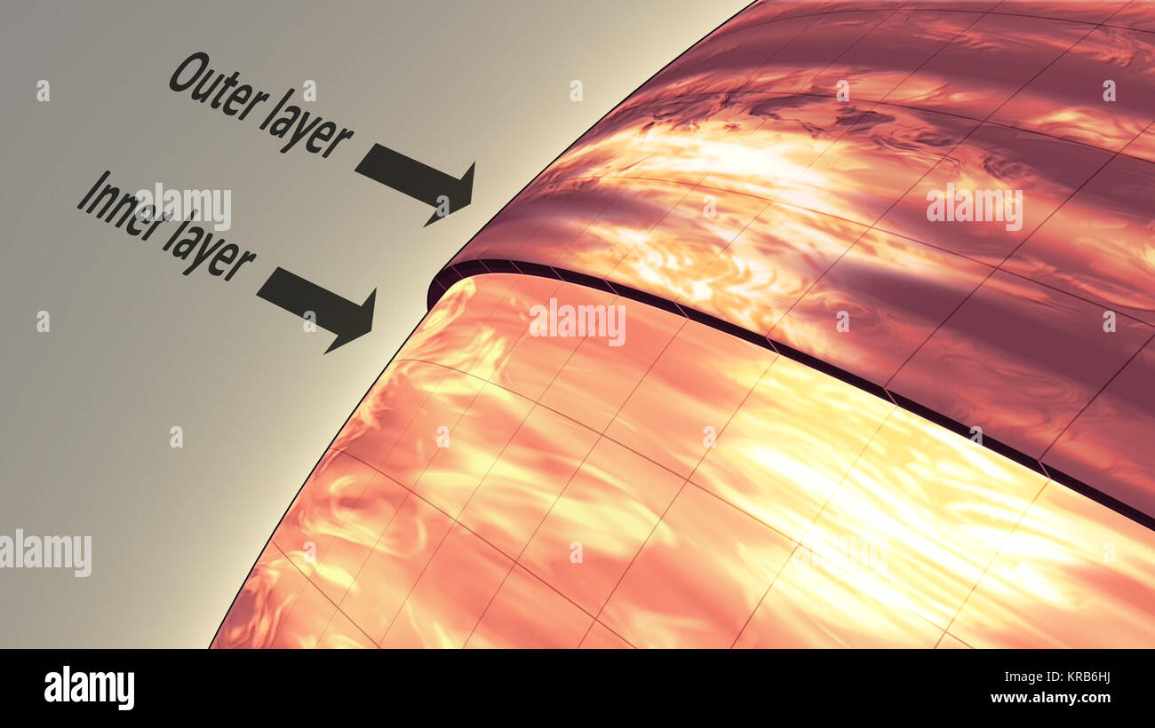 Cette illustration de l'artiste montre l'atmosphère d'une naine brune appelée 2MASSJ22282889-431026, qui était observé simultanément par la NASA's Spitzer et Hubble Space télescope. Les résultats sont inattendus, révélant des couches de matériel offset comme indiqué sur le schéma. Par exemple, le grand écran lumineux de patch dans la couche externe s'est déplacé vers la droite dans la couche intérieure. Les observations indiquent cette naine brune -- une boule de gaz qu 'En panne' pour devenir une star -- est marqué par le vent, planet-taille des nuages. Les observations ont été faites à l'aide d'onde différente de la lumière infrarouge : Hubble voit lig Banque D'Images