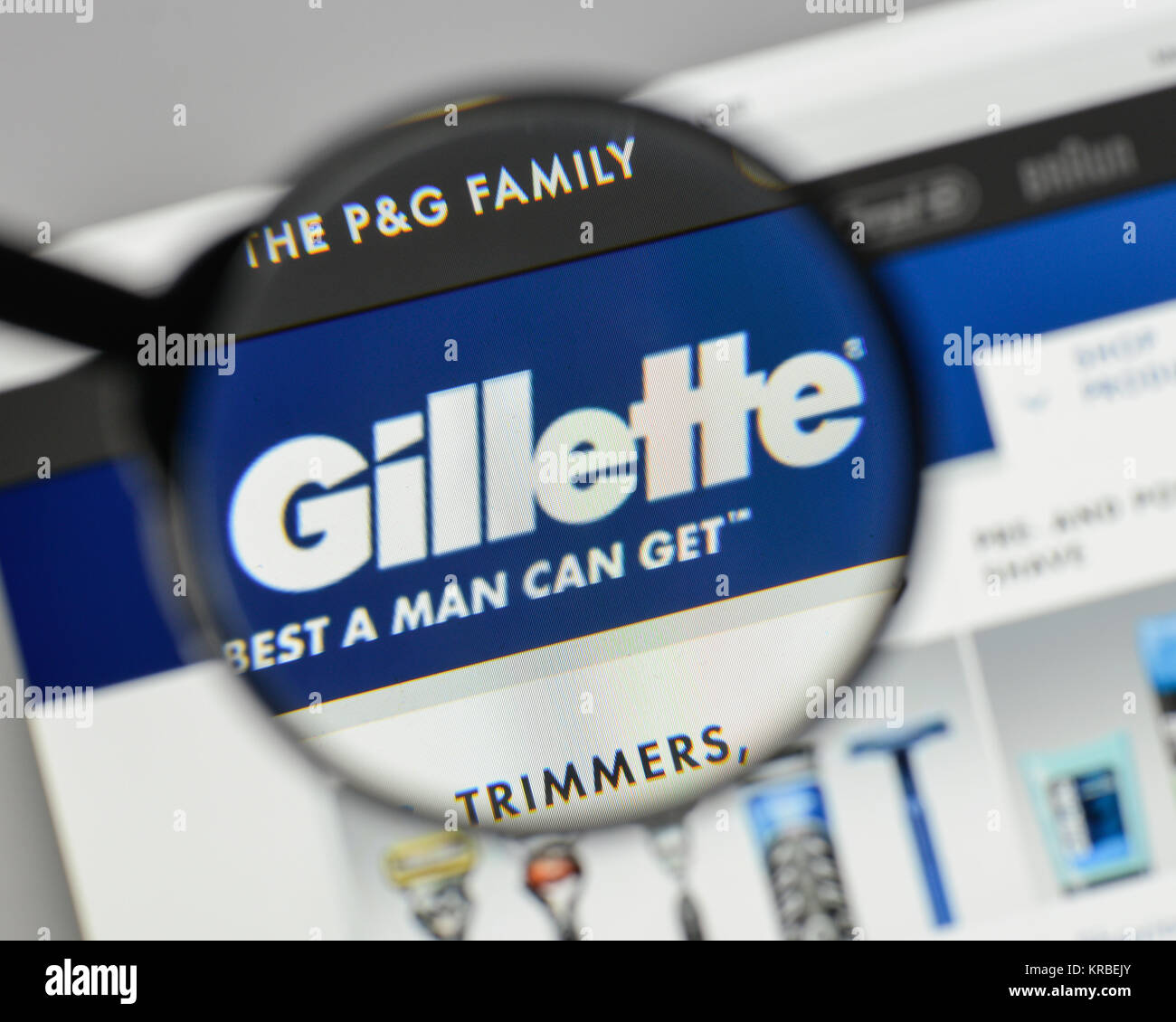 Milan, Italie - 10 août 2017 : Gillette logo sur la page d'accueil du site. Banque D'Images