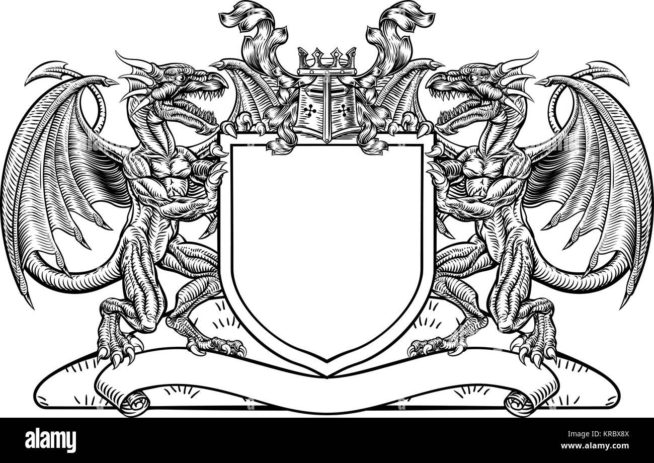 Bouclier Dragon emblème héraldique blason Emblème Illustration de Vecteur