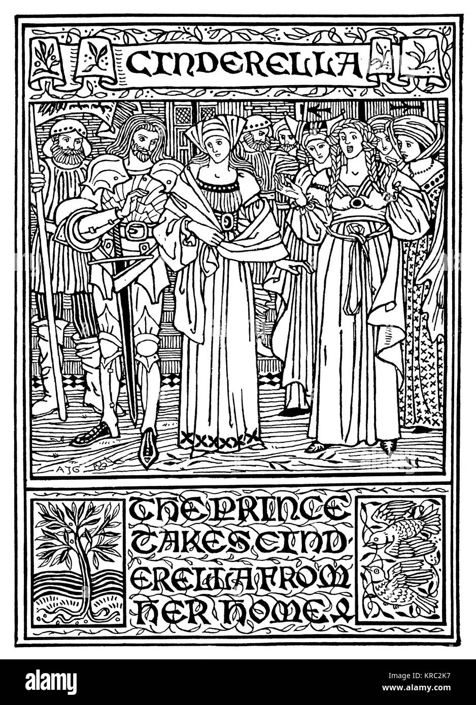 Illustration de Cendrillon par Arthur Joseph Gaskin, d'un livre de contes de 1525, 1894 Banque D'Images