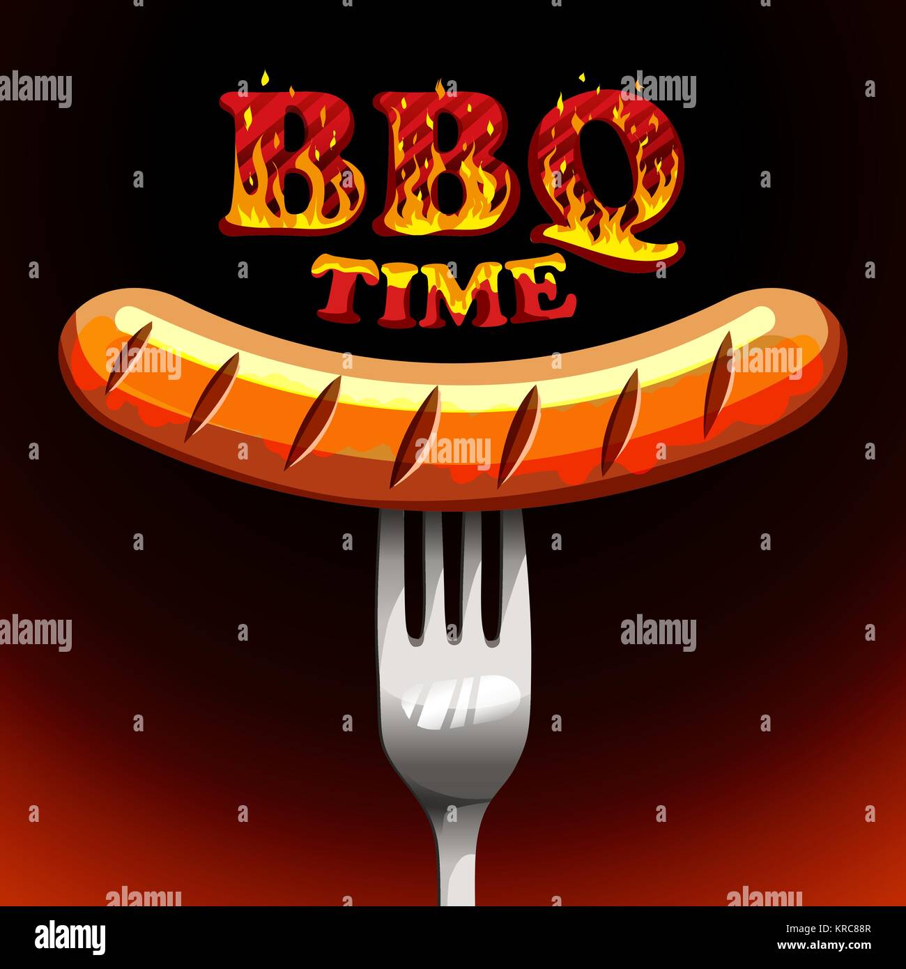 Temps - barbecue saucisse photoréaliste sur une fourchette. Illustration de Vecteur