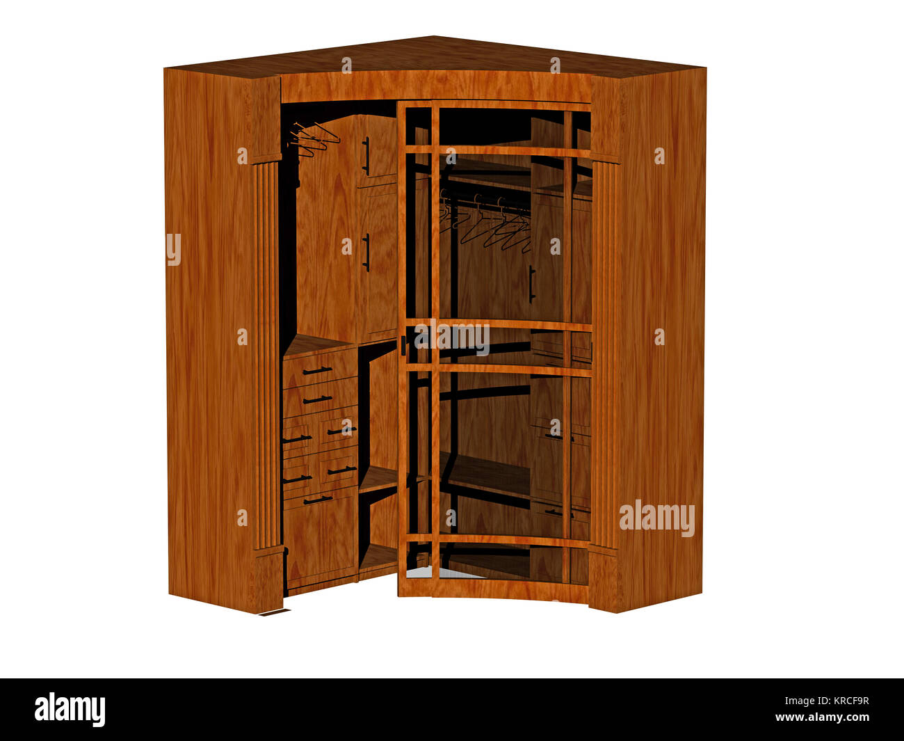 armoire avec compartiments de porte en verre et cintres gratuits Banque D'Images