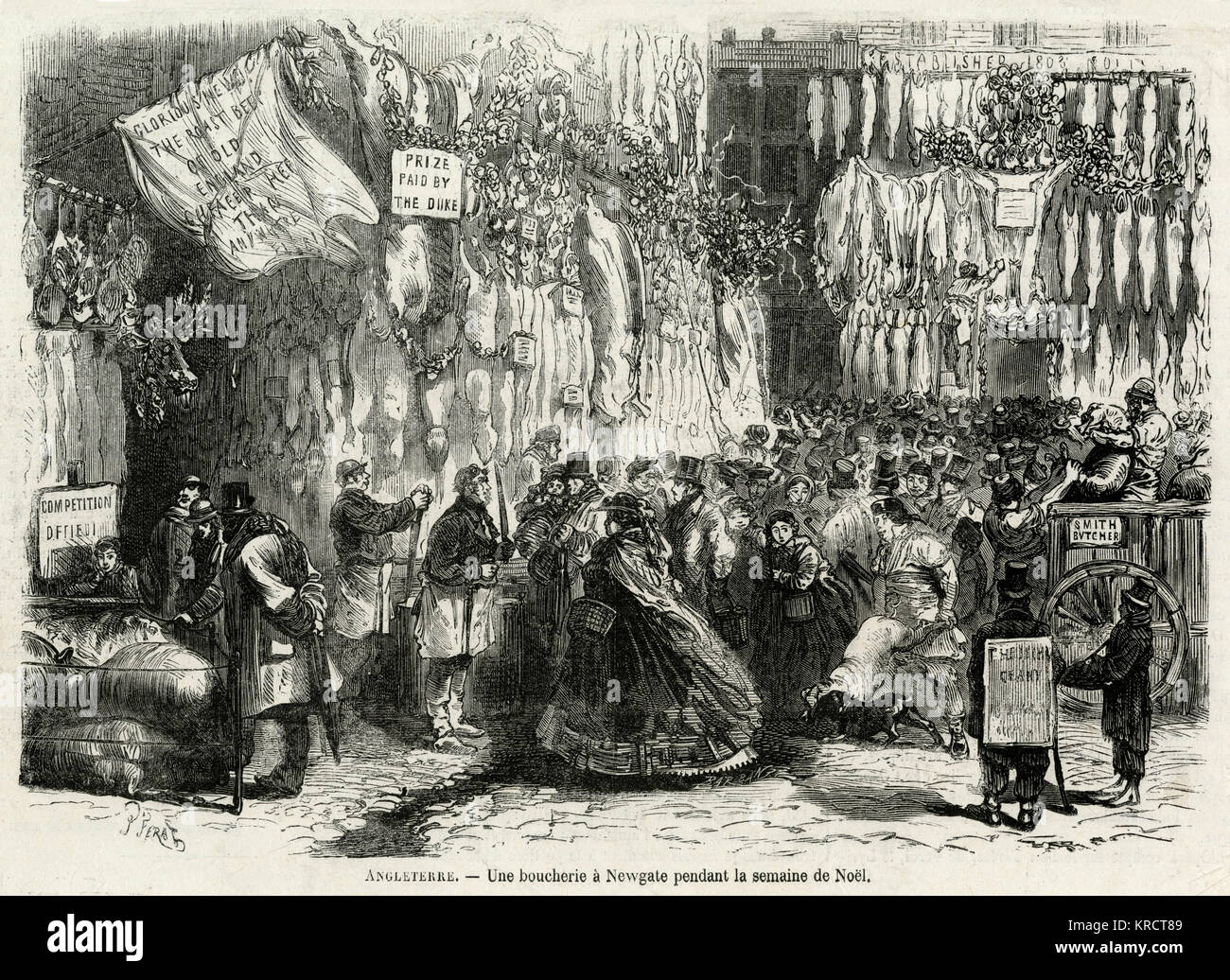 Occupé à Newgate durant la semaine de Noël. Date : 1866 Banque D'Images