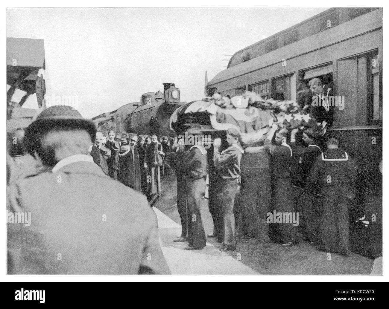 WILLIAM MCKINLEY l'assassiné Présidents cercueil est pris de la sur son arrivée à Canton Date : 1901 Banque D'Images