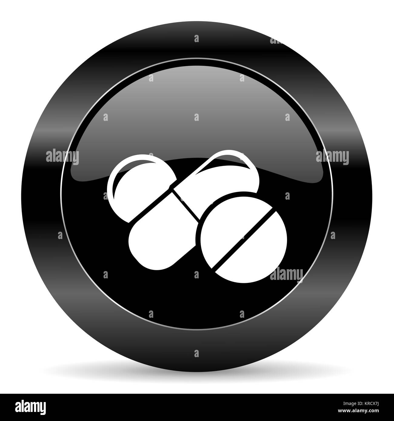 Bouton web cercle noir sur fond blanc Banque D'Images