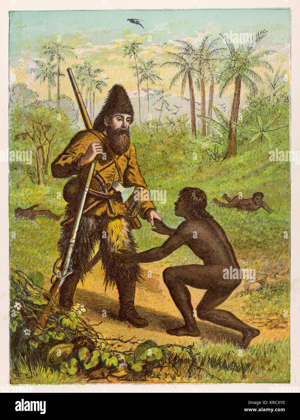 Robinson Crusoe Sauve Vendredi D Etre Mange Par Des Cannibales Et Devient Ainsi Crusoe S Reconnaissants Serviteur Et Compagnon Date Premiere Publication 1719 Photo Stock Alamy