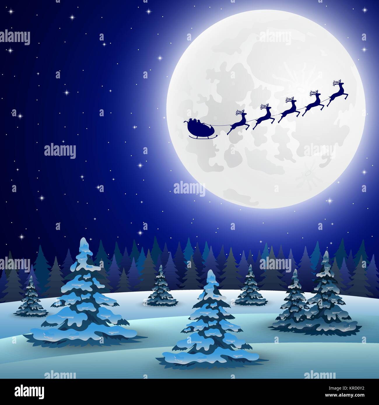 En renne du Père Noël en traîneau avec faisceau pour Noël Illustration de Vecteur