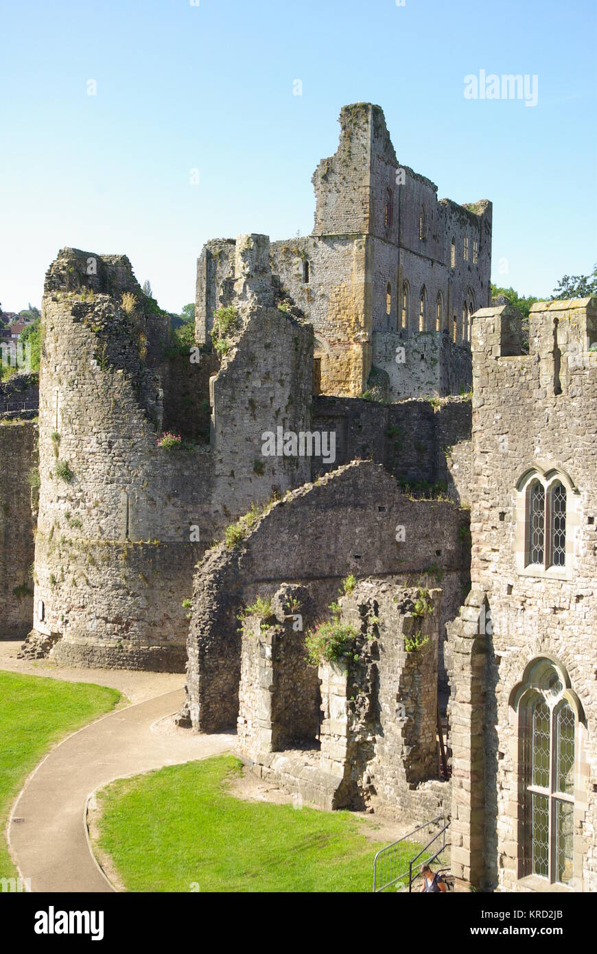Vue sur les ruines du château de Chepstow, Monmouthshire, pays de Galles. Banque D'Images