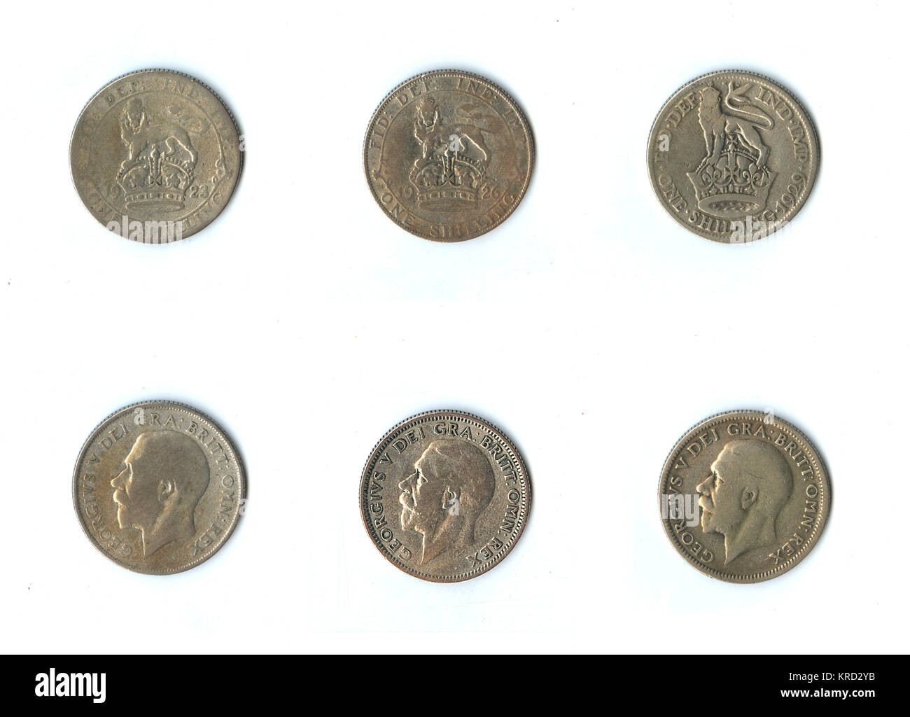 Pièces de monnaie britanniques, trois shillings de George V. Banque D'Images