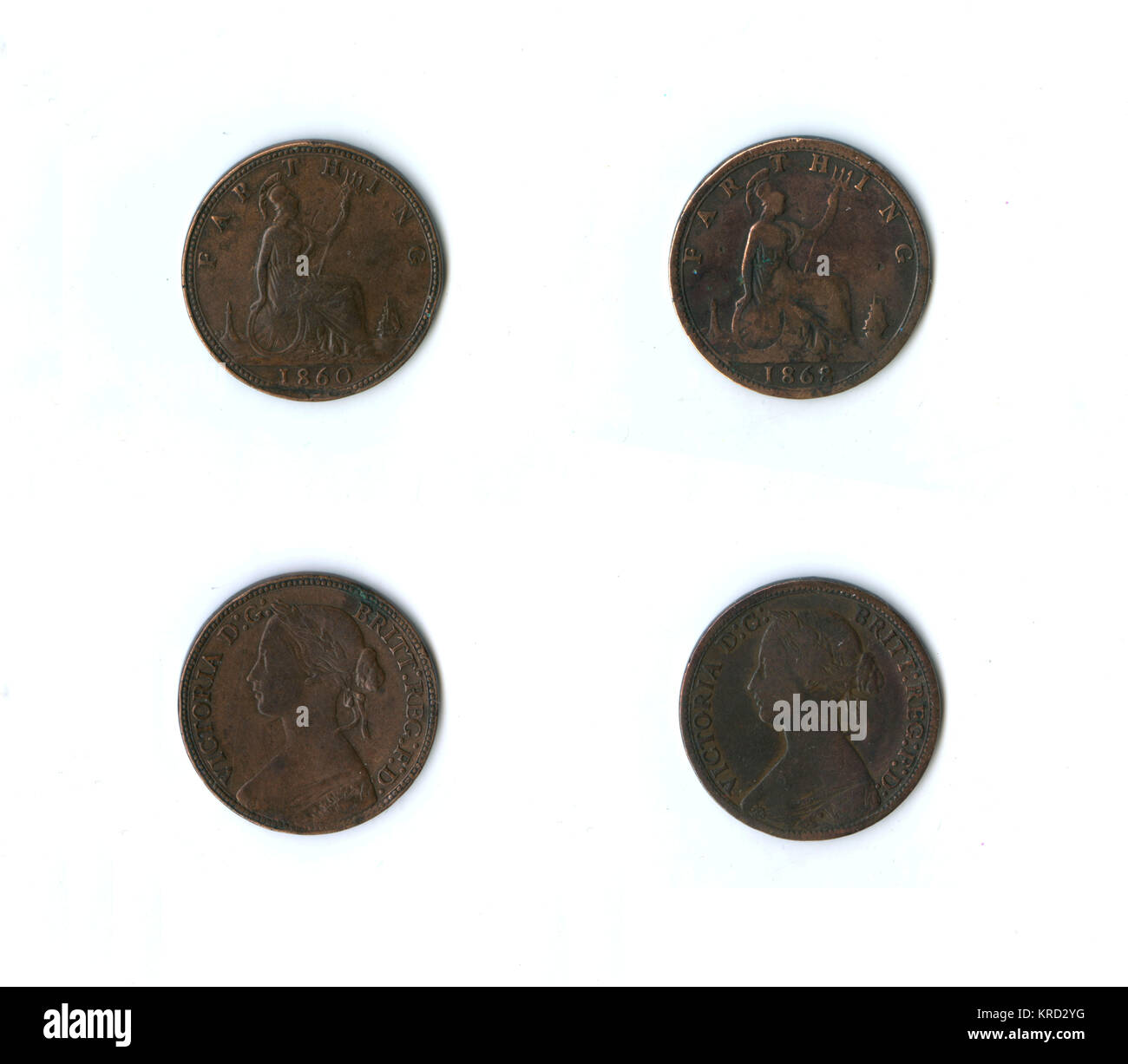 British coins, deux farthings de la reine Victoria Banque D'Images