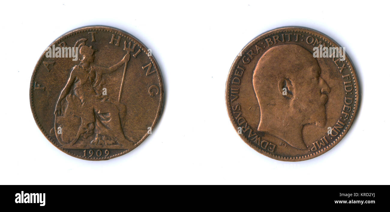 Pièce de monnaie britannique, farthing Edward VII Banque D'Images