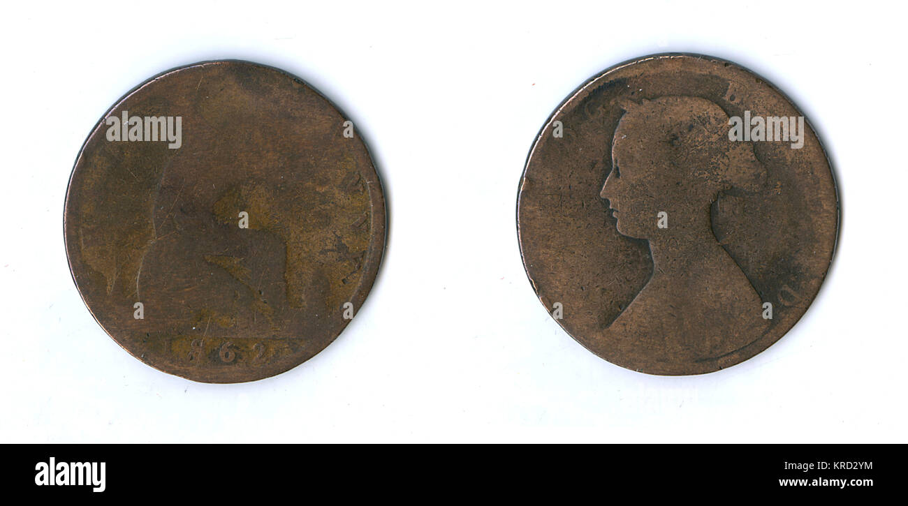 Pièce de monnaie britannique, Reine Victoria demi-penny Banque D'Images