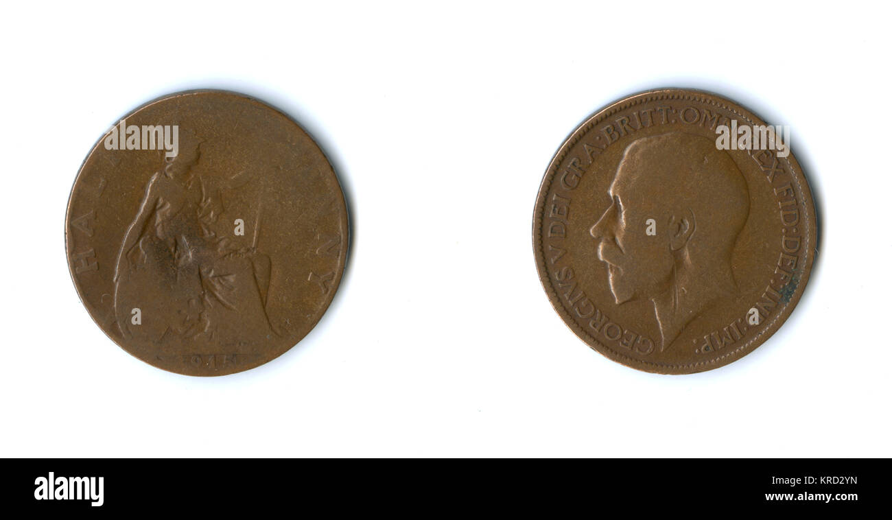 Pièce de monnaie britannique, George V demi-penny Banque D'Images