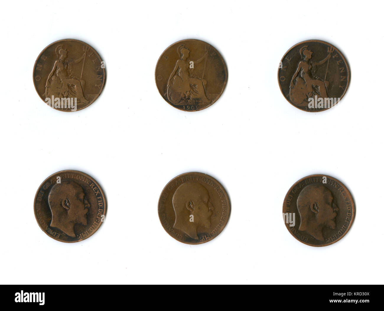 Pièces de monnaie britanniques, trois cents Edward VII Banque D'Images