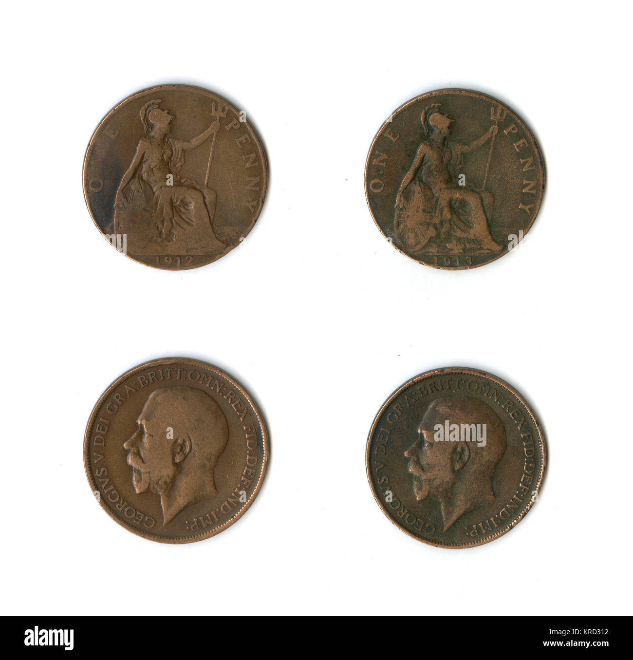 Pièces de monnaie britanniques, deux pièces de monnaie George V. Banque D'Images
