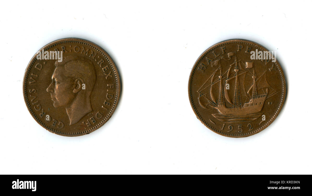 Pièce de monnaie britannique, George VI demi-penny Banque D'Images