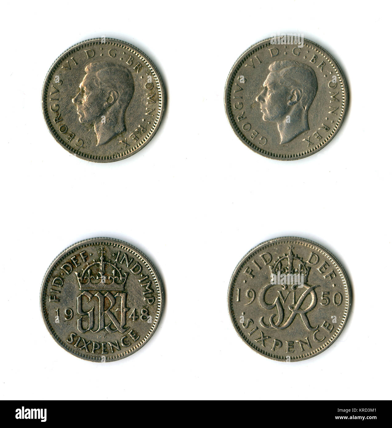 British coins, deux George VI sixpences Banque D'Images