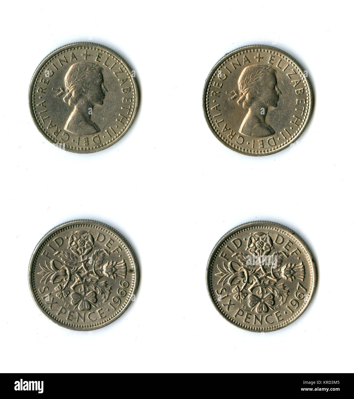 Pièces de monnaie britanniques, deux sixpences Elizabeth II Banque D'Images
