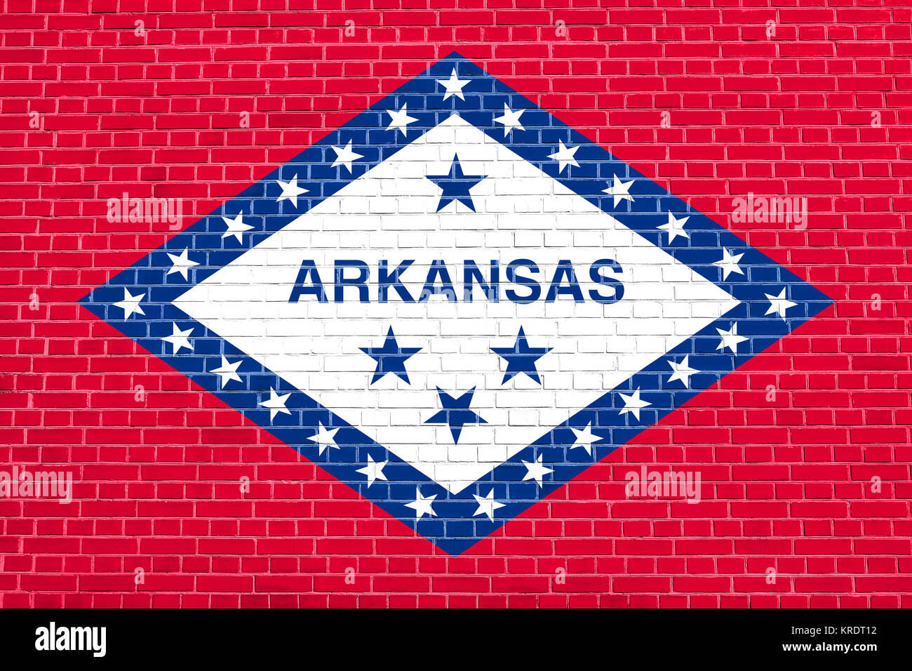 Drapeau de l'Arkansas sur mur de brique texture background Banque D'Images