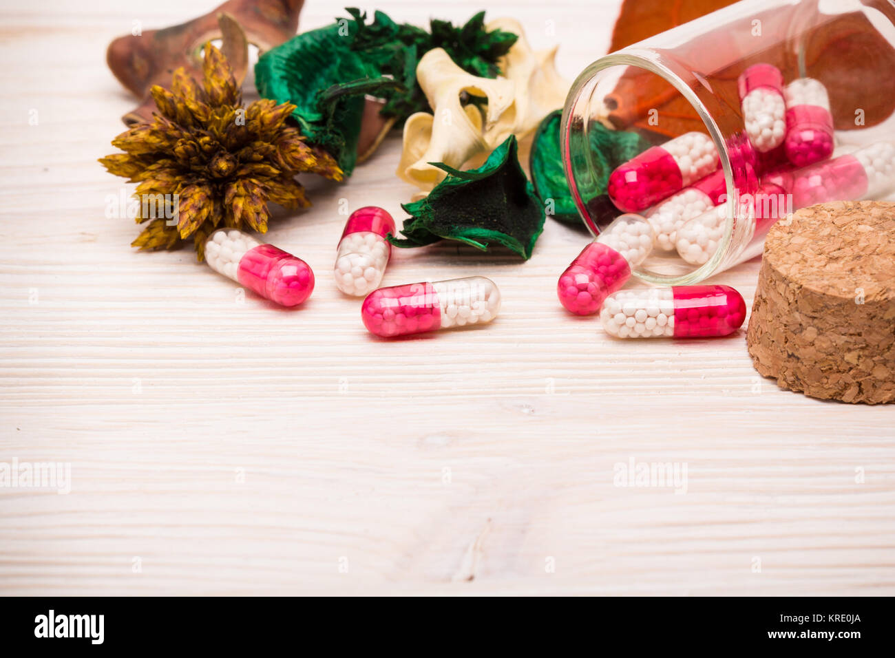 Capsules rose avec feuilles vert et orange landscape Banque D'Images