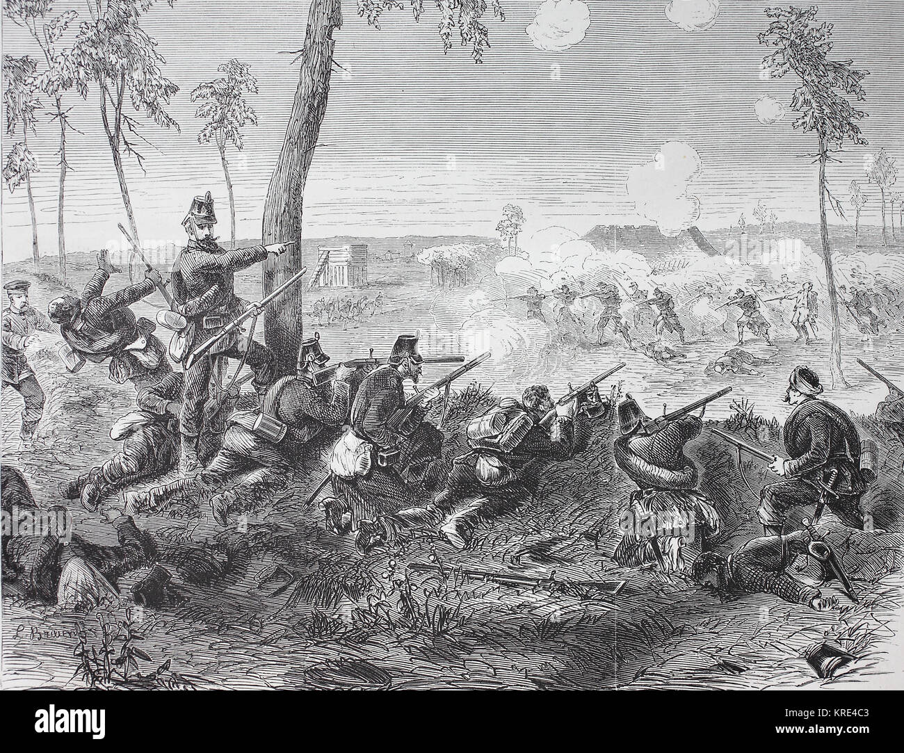 Bataille entre les communautés Chevilly et Villejuif, près de Paris le 30 septembre 1870, la ligne de tirailleur de la 2e Compagnie de combat du 6e prussienne Banque D'Images