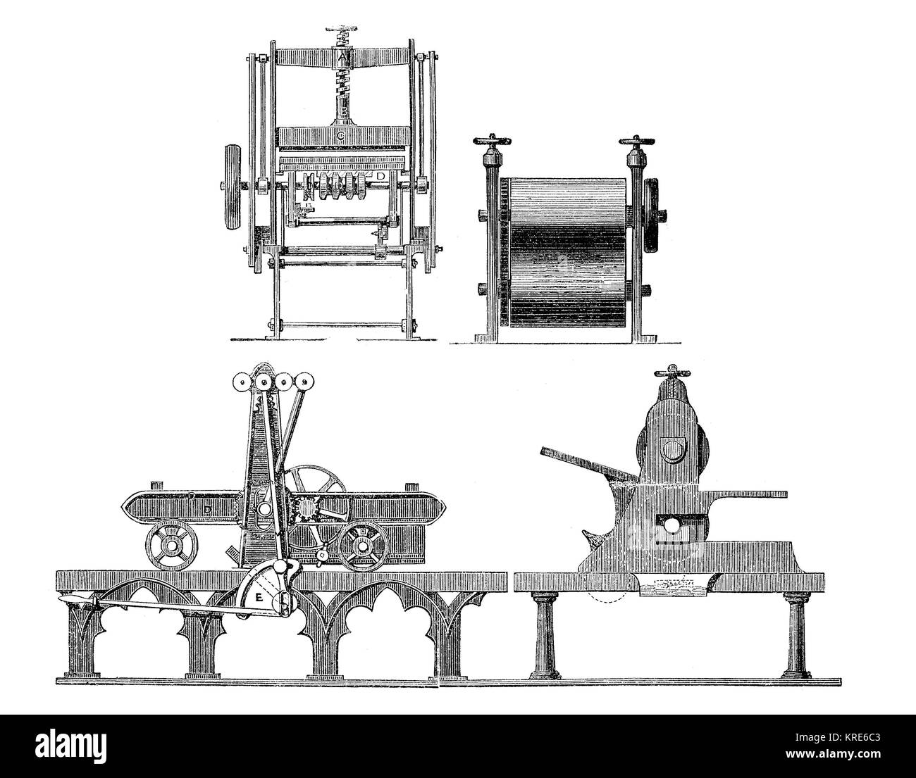 1863 Worssam Imprimer Engineering Charles presse lithographique, dessin de machines des différentes vues, produit industriel à partir de l'année 1880, digital im Banque D'Images