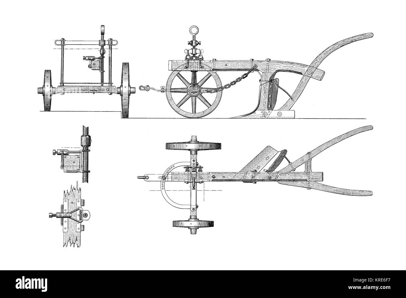 Dessin d'une charrue panier sans leader, outil de travail agricole, industriel produit à partir de l'année 1880, l'amélioration numérique reproduction d'une gravure sur bois Banque D'Images Dessin d'une charrue panier sans leader, outil de travail agricole, industriel produit à partir de l'année 1880, l'amélioration numérique reproduction d'une gravure sur bois Banque D'Images