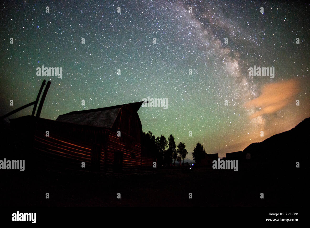 Ciel céleste s'ouvrir au-dessus de T.A Moulton Grange, Grand Tetons National Park, Wyoming, comté de Teton Banque D'Images