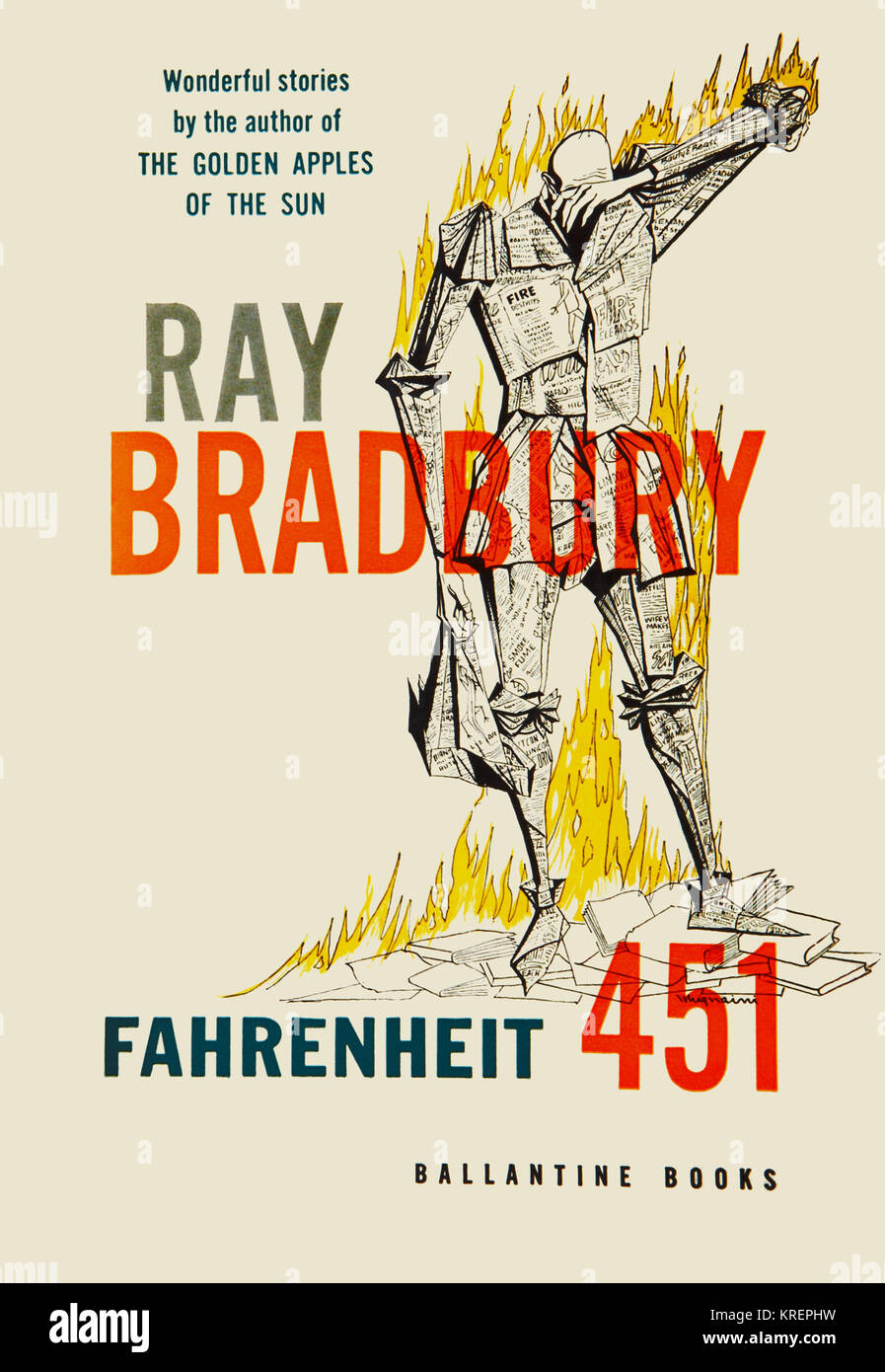 'Fahrenheit 451 est un roman dystopique de Ray Bradbury publié en 1953. Il est considéré comme l'un de ses meilleurs travaux. Le roman présente un avenir dans la société américaine, les livres sont interdits et ''pompier'' brûler toutes celles que vous repérez. Première édition Couverture du livre de Joseph Anthony Mugnaini. Mugnaini (Juillet 12, 1912, Viareggio, Province de Lucques ? 23 janvier, 1992) était un artiste et illustrateur. Il est surtout connu pour ses collaborations avec l'écrivain Ray Bradbury, à partir de 1952.' Banque D'Images
